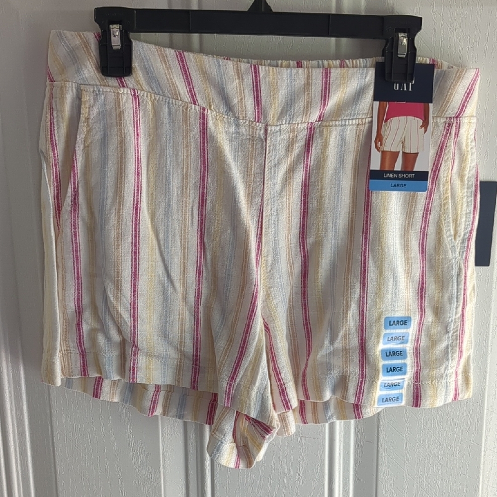 GAP Women's High Waist Striped Shorts - Pink and Yellow